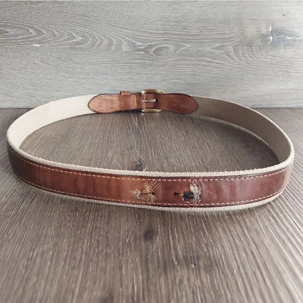 Zeppelin USA Made Leather on Canvas Fishing Hook Belt Solid Brass Buckle 38